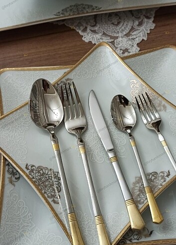6 kişilik yemek takımı  6 kişilik çatal kaşık takımı  - Görsel 5