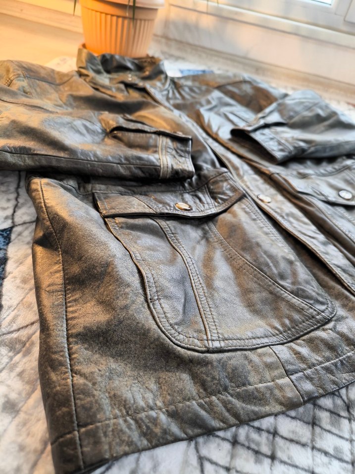 Canda Marka Eskitme Model Hakiki Deri Ceket - Görsel 3