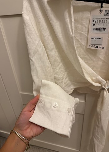 xs Beden beyaz Renk Keten önü bağlamalı gömlek