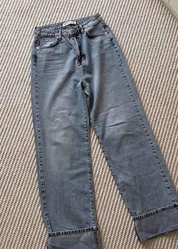 Gri Bol Kesim Midi Denim Kadın Pantolon