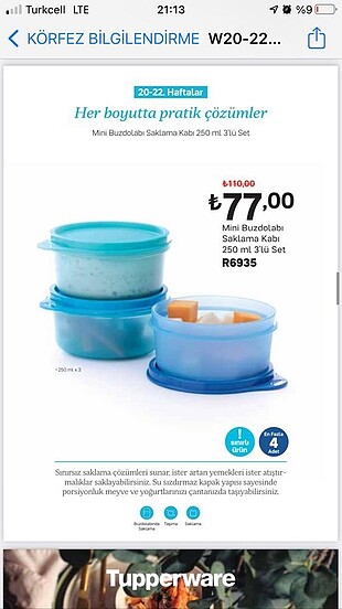 Tupperware şekerkaplar 3 lü