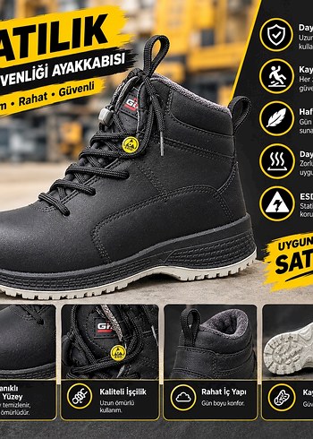 Diğer Siyah Bagcikli İs Ayakkabisi Dayanikli Ve Rahat