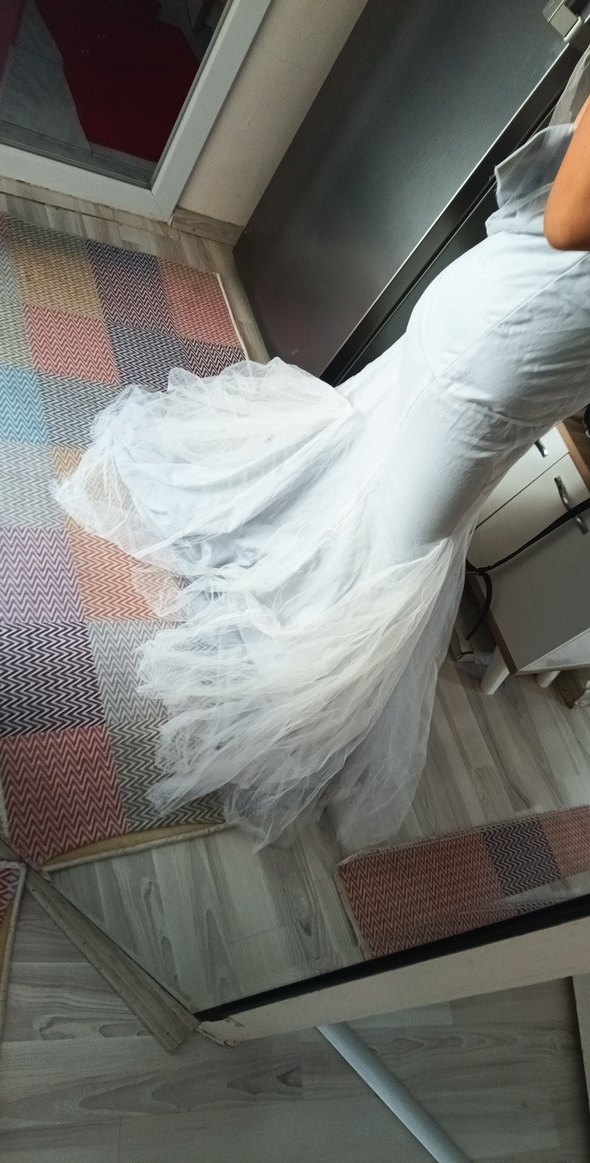 Bohem Gri Uzun Balık Gelinlik - Görsel 4