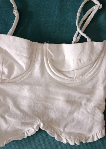 Beyaz Keten Straplez Midi Büstiyer - Görsel 2