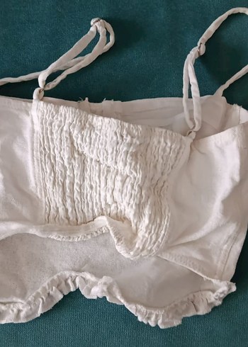 Beyaz Keten Straplez Midi Büstiyer - Görsel 3