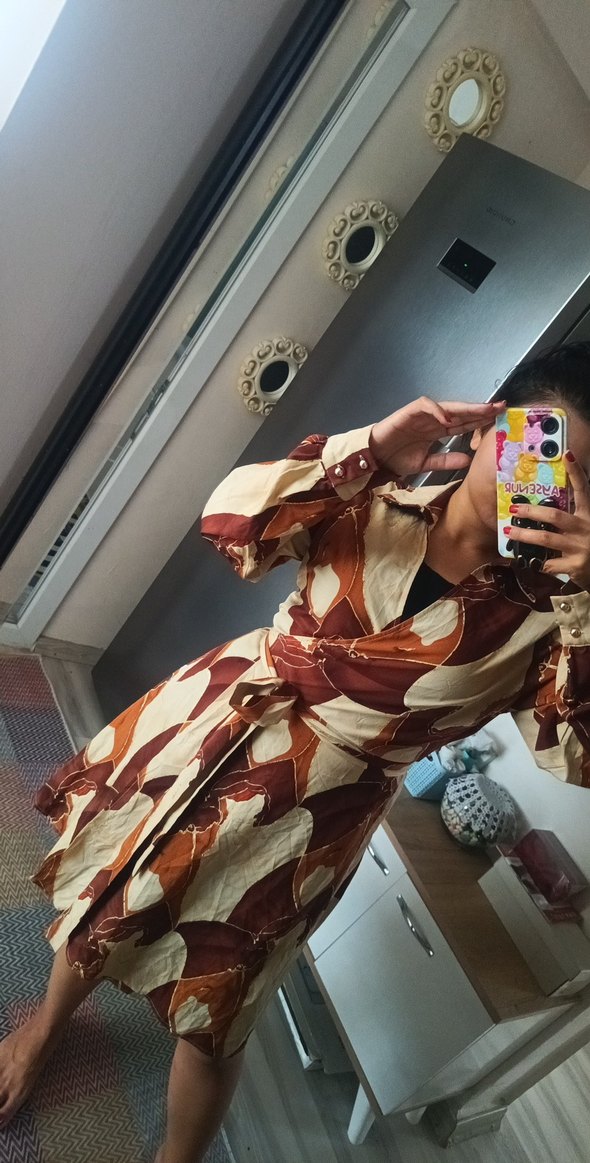 Bohem Tarzı Midi kruvaze Kadın gömlek elbise - Görsel 3