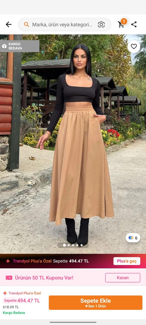 Bej, , Uzun  Kadın Etek - Görsel 2