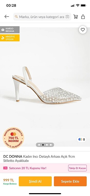 İncili şeffaf beyaz stiletto