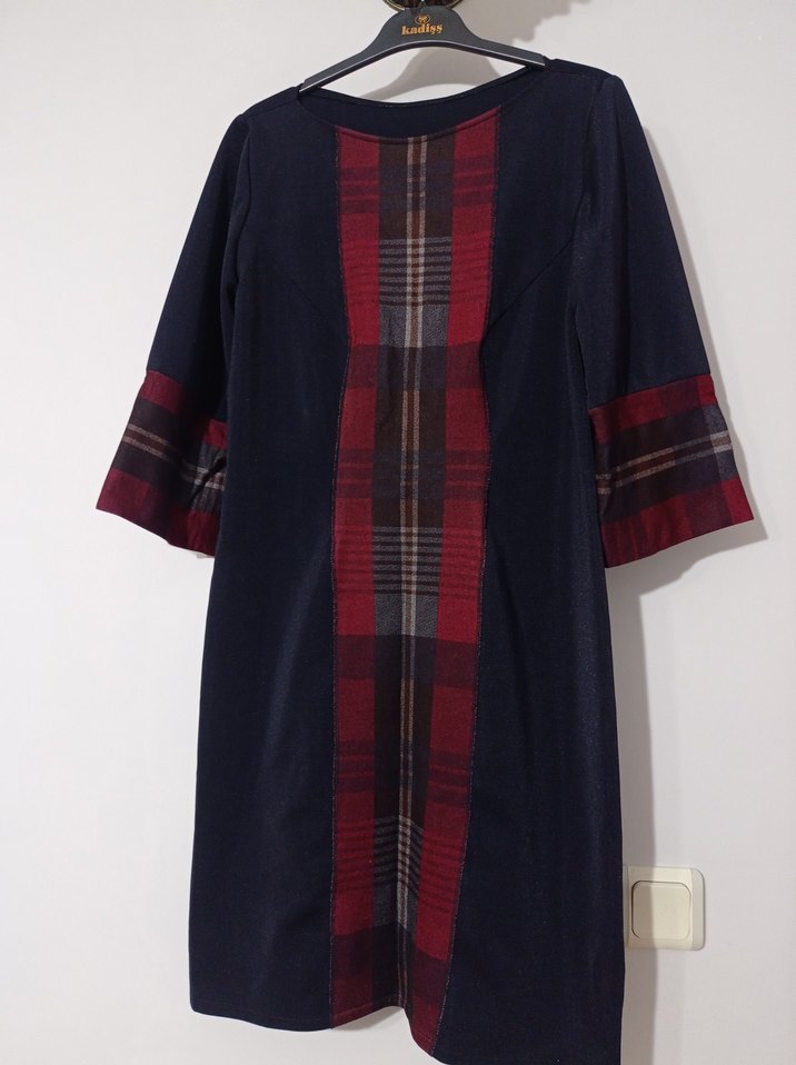 Bordo Ekose Detaylı Ofis elbise - Görsel 2