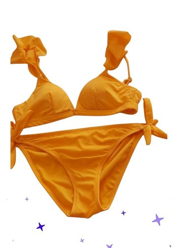 Sarı Fırfırlı İpli Bikini Takımı