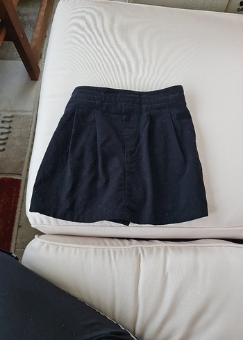 Siyah Keten Pilili Mini şort Etek