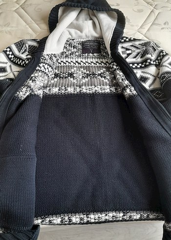 Erkek  Kapüşonlu Triko Hırka Gri - Görsel 2