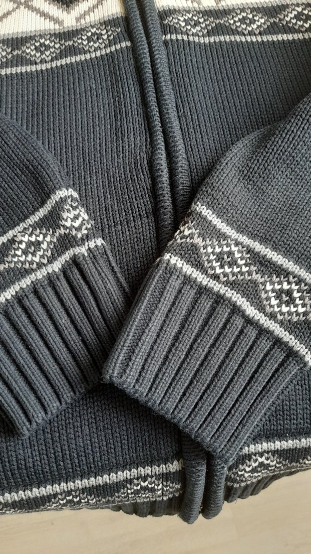 Erkek  Kapüşonlu Triko Hırka Gri - Görsel 5