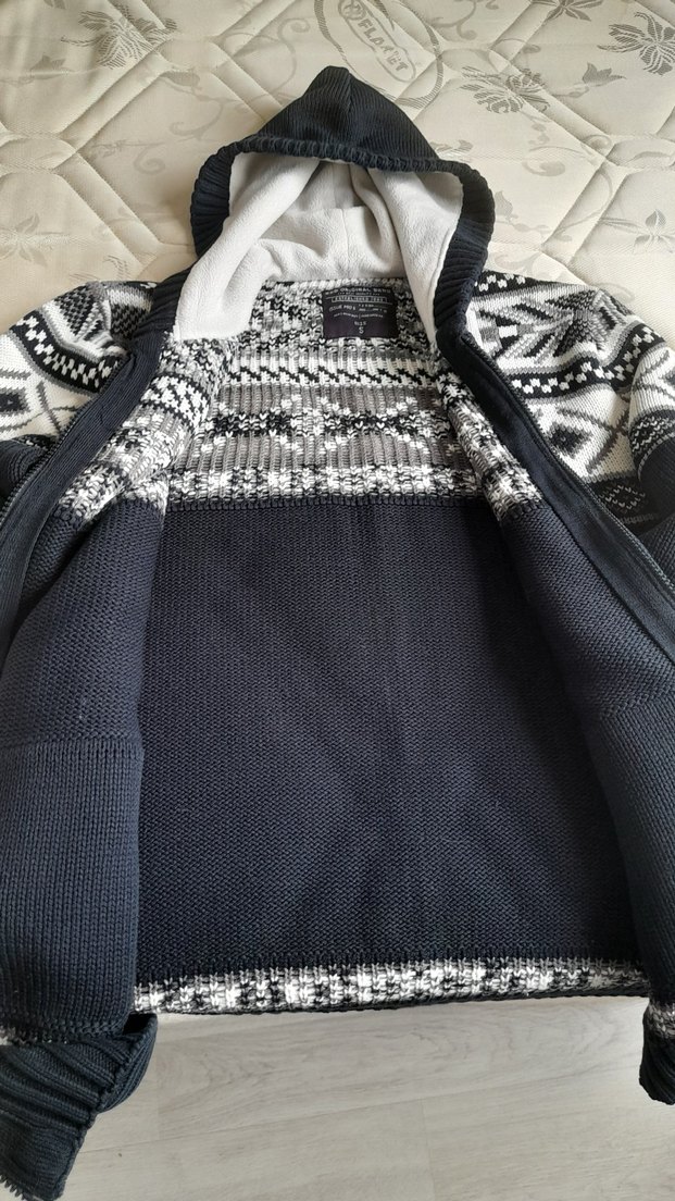 Erkek  Kapüşonlu Triko Hırka Gri - Görsel 2