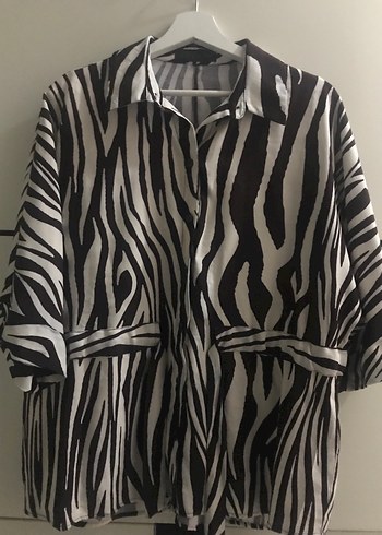 Zara Zebra Desenli Uzun Kadın Gömlek - Görsel 6