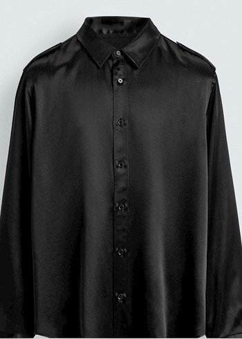 ZARA Siyah V Yakalı Düğmeli Kadın Gömlek - Görsel 2