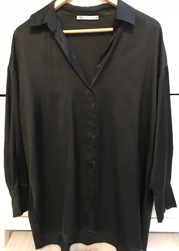 ZARA Siyah V Yakalı Düğmeli Kadın Gömlek - Görsel 4