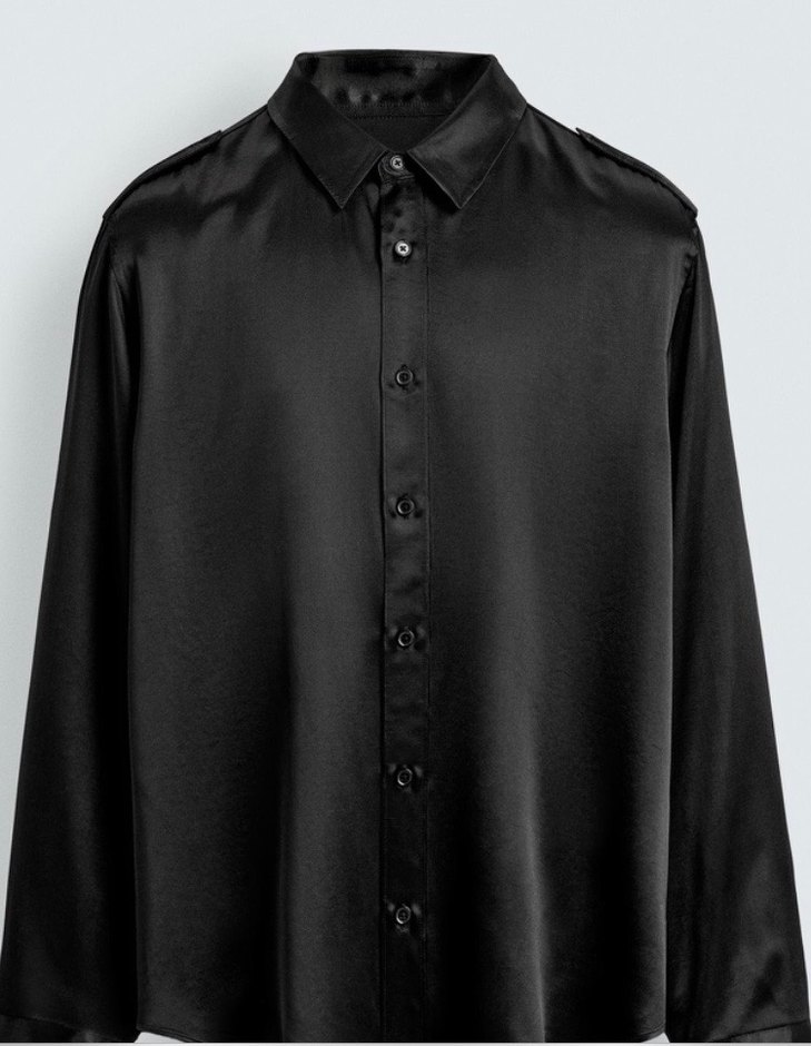 ZARA Siyah V Yakalı Düğmeli Kadın Gömlek - Görsel 2