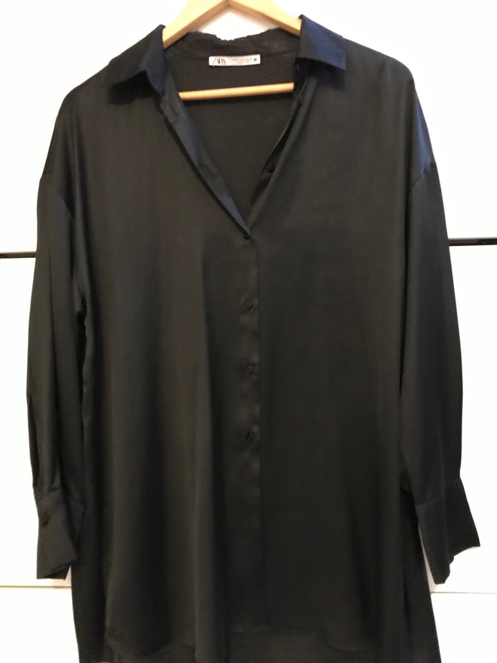 ZARA Siyah V Yakalı Düğmeli Kadın Gömlek - Görsel 3