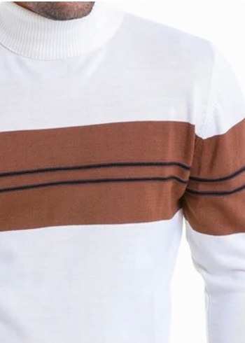 Hatemoglu Erkek Beyaz Boğazlı Çizgili Triko Kazak - Görsel 2