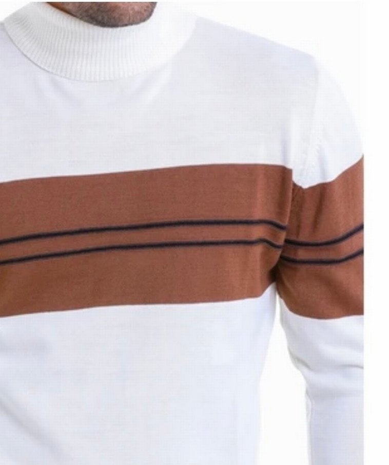 Hatemoglu Erkek Beyaz Boğazlı Çizgili Triko Kazak - Görsel 2