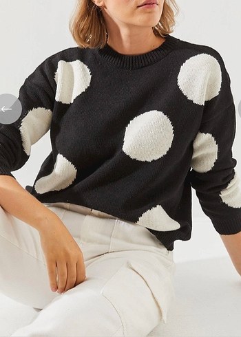 Lote Marka Beyaz Puantiyeli  Örgü Kadın Kazak - Görsel 2