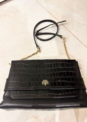 Siyah Deri Tokalı Yılan Desenli Kadın Çanta - Görsel 3