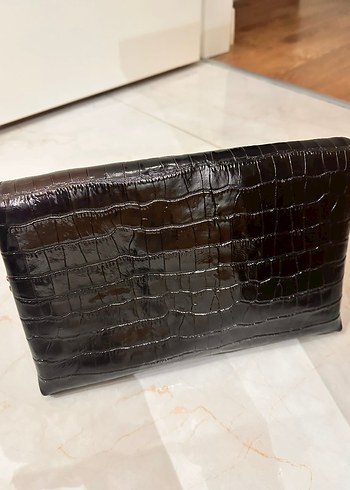 Siyah Deri Tokalı Yılan Desenli Kadın Çanta - Görsel 7