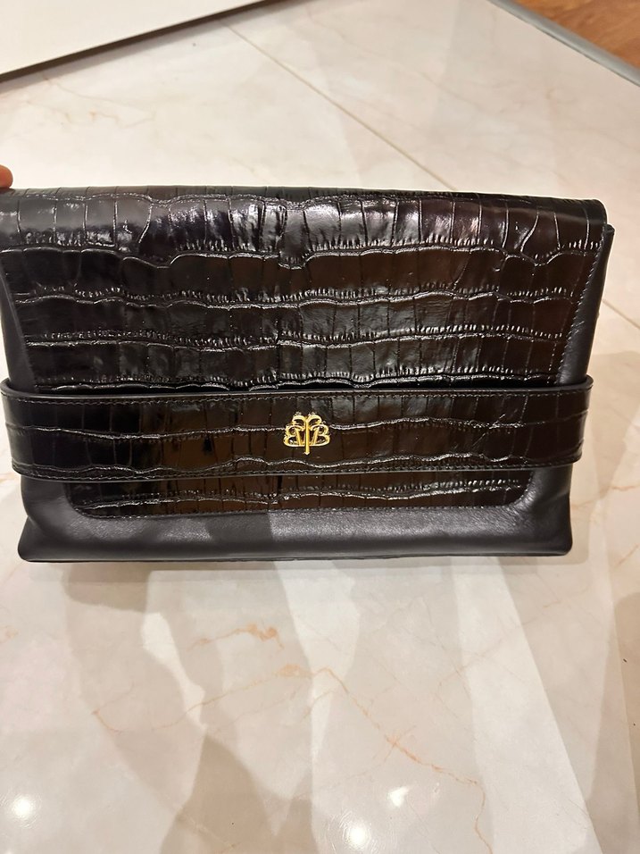 Siyah Deri Tokalı Yılan Desenli Kadın Çanta - Görsel 2