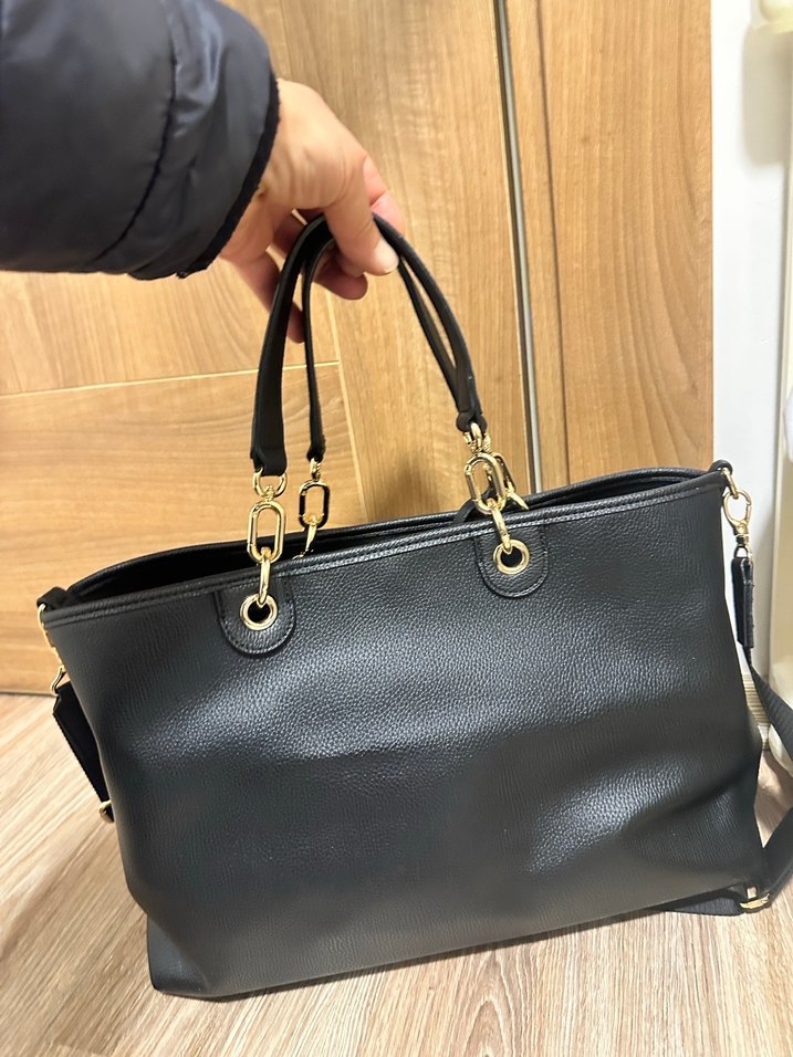 Siyah Deri Tokalı Kadın Çanta - Görsel 2