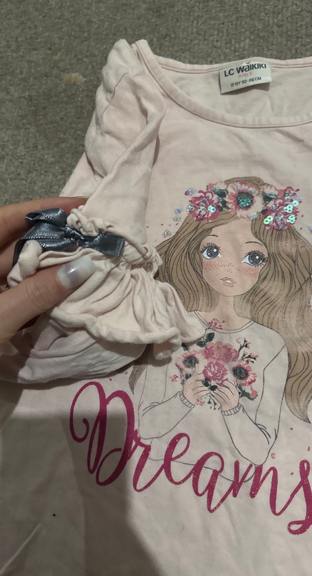 Kız Çocuk Pembe Pamuklu Uzun Kollu Tişört - Görsel 5