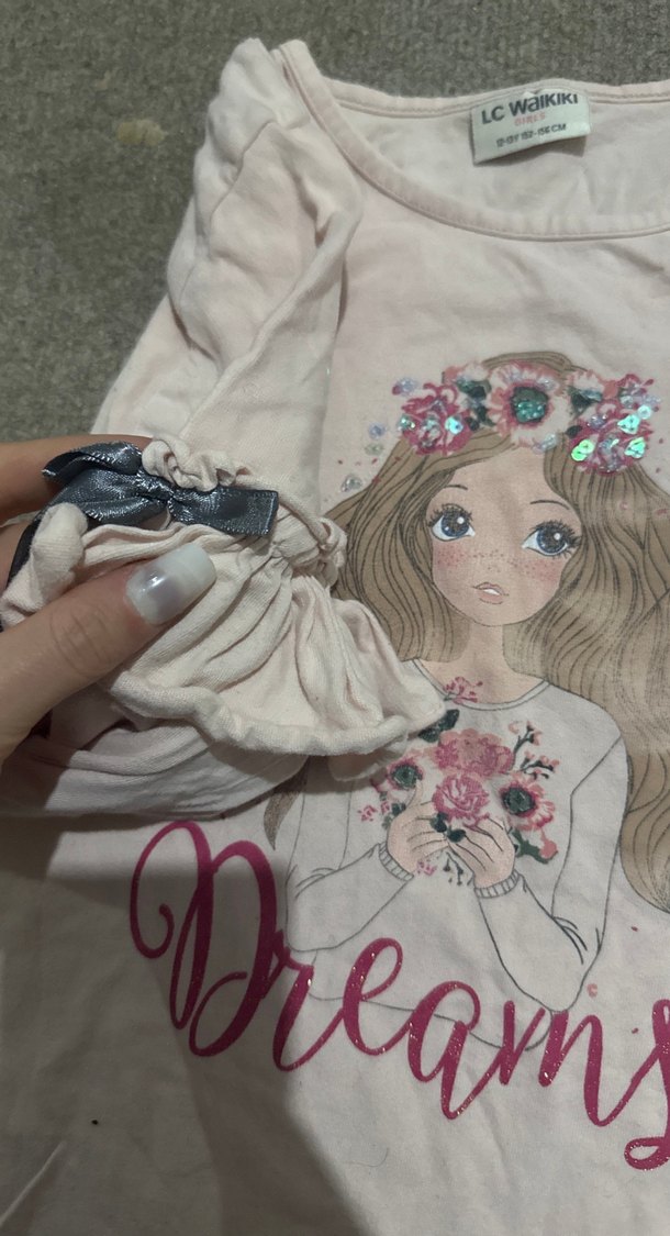 Kız Çocuk Pembe Pamuklu Uzun Kollu Tişört - Görsel 4