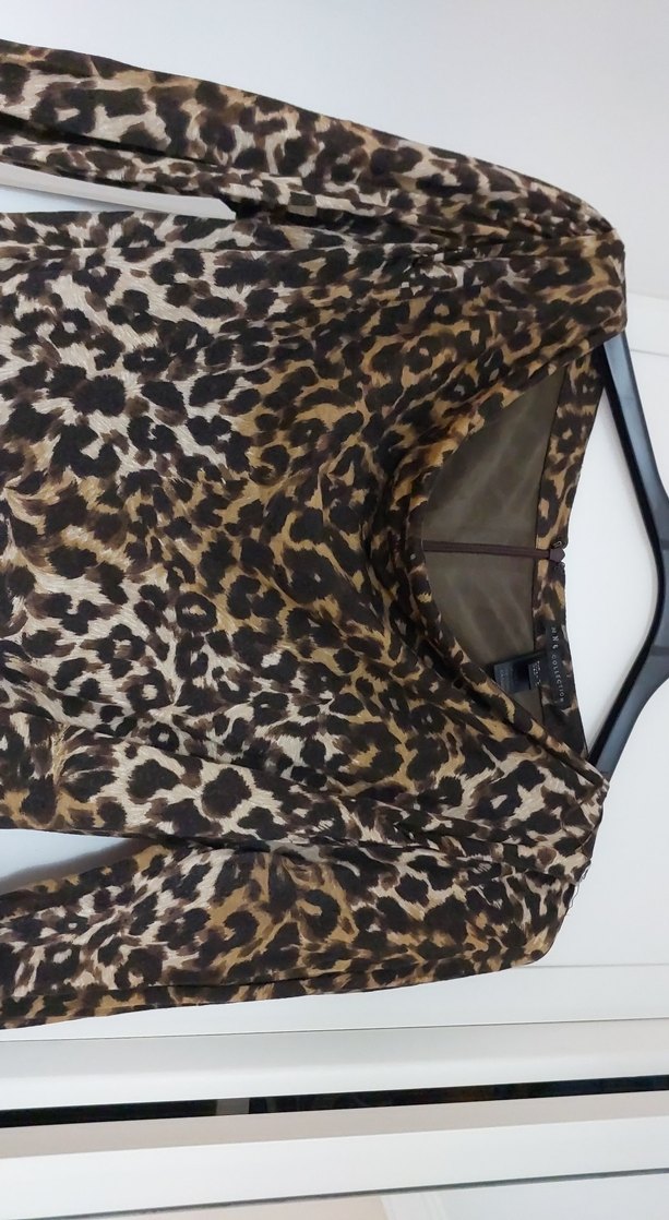 Leopar Desenli kayik  Drapeli yaka  Midi Elbise - Görsel 4