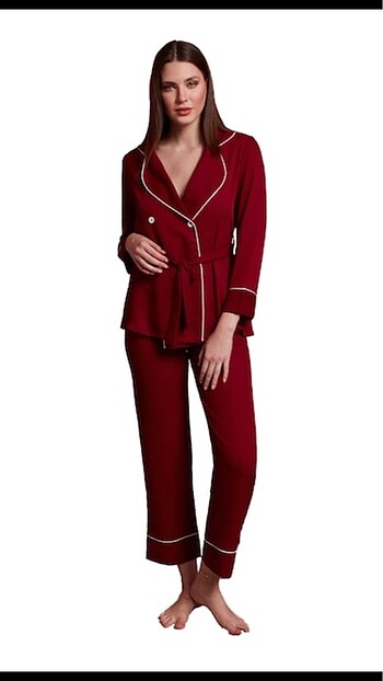 xl Beden bordo Renk Kadın biyeli pijama takımı
