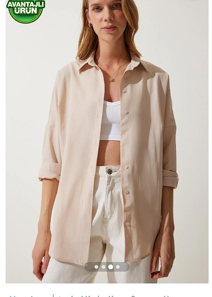 Krem Oversize Gömlek  - Görsel 2