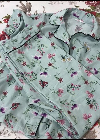 Penti Mavi Çiçek Desenli Kısa Kollu Kadın Pijama Takımı
