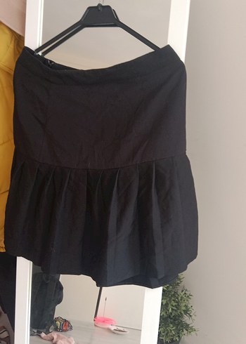 Siyah Pileli Midi Keten Etek