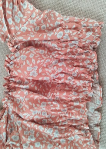 Pembe Bohem Mini Bluz, Fırfırlı, Kısa Kollu