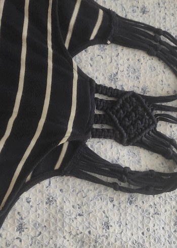 Siyah Çizgili Uzun Halter Yaka Elbise - Görsel 3