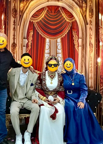 Tesettür Mavi Saten Kadın Abiye Elbise - Görsel 6