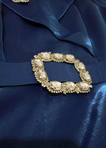 Tesettür Mavi Saten Kadın Abiye Elbise - Görsel 4