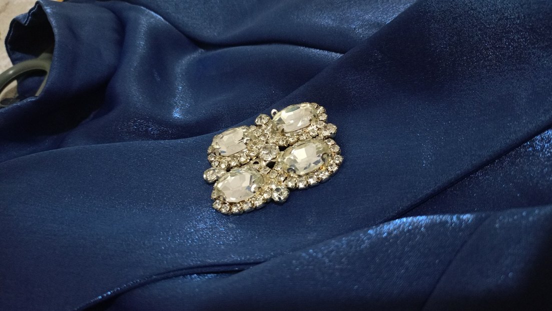 Tesettür Mavi Saten Kadın Abiye Elbise - Görsel 5