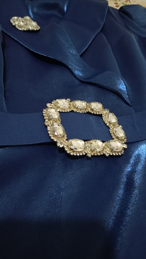 Tesettür Mavi Saten Kadın Abiye Elbise - Görsel 4