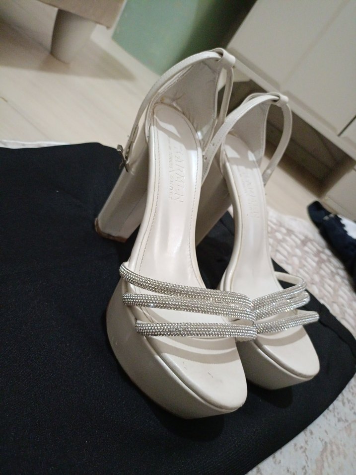 Beyaz, Taş Detaylı Platform Topuklu Gelin Ayakkabısı - Görsel 3
