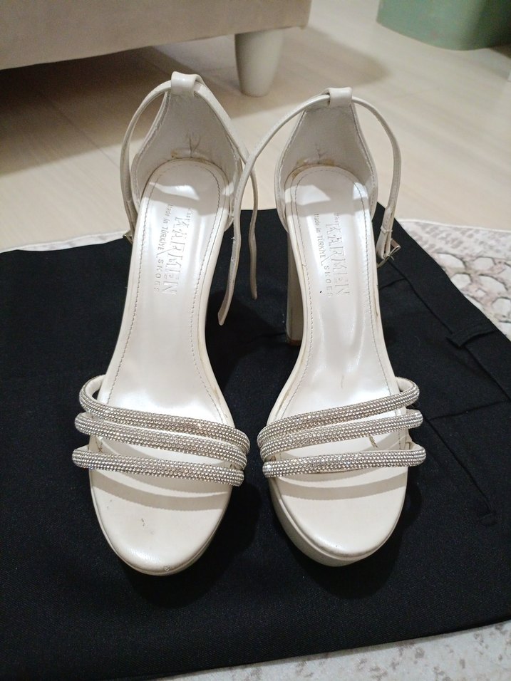 Beyaz, Taş Detaylı Platform Topuklu Gelin Ayakkabısı - Görsel 2