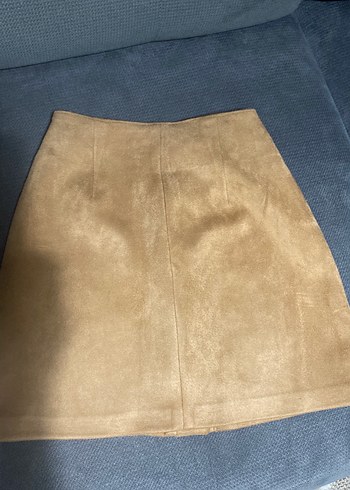 Düğmeli Bej Süet Mini Etek - Görsel 2