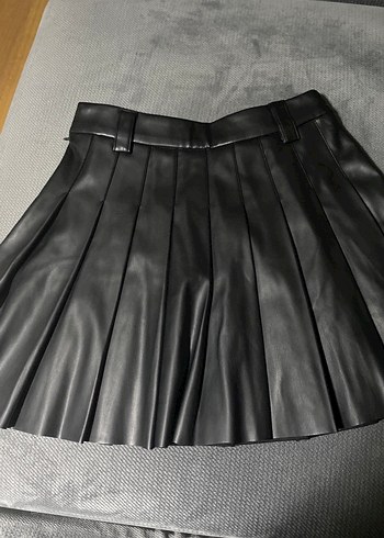 Deri Siyah Pileli Mini Etek - Görsel 2