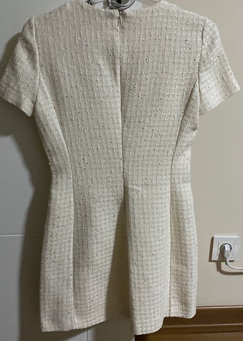 Beyaz Kısa Kollu Mini Örgü Elbise - Görsel 3