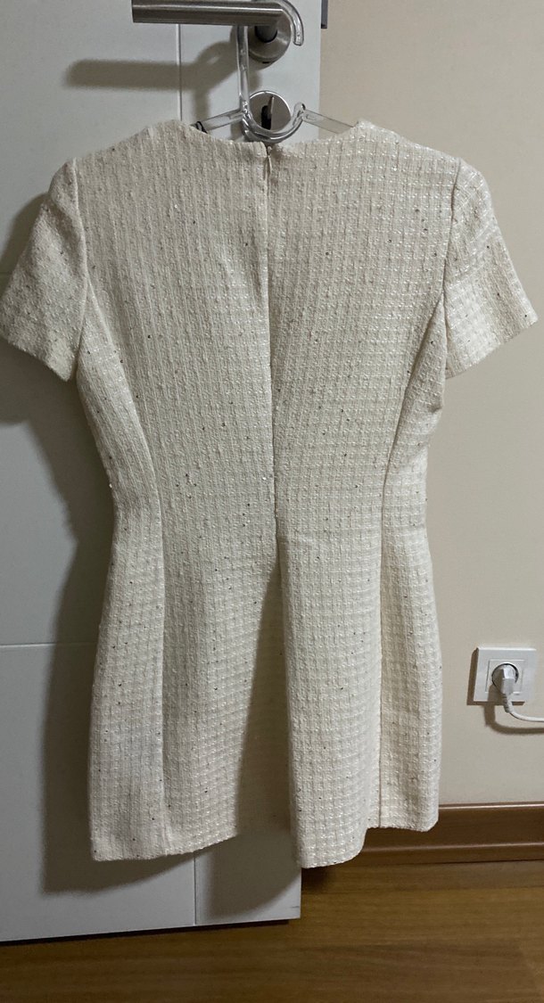 Beyaz Kısa Kollu Mini Örgü Elbise - Görsel 3