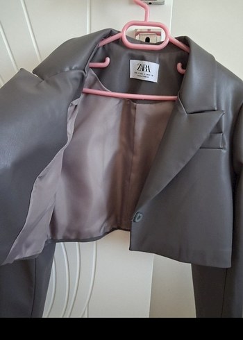 Zara Gri Kadın Deri Kısa Ceket